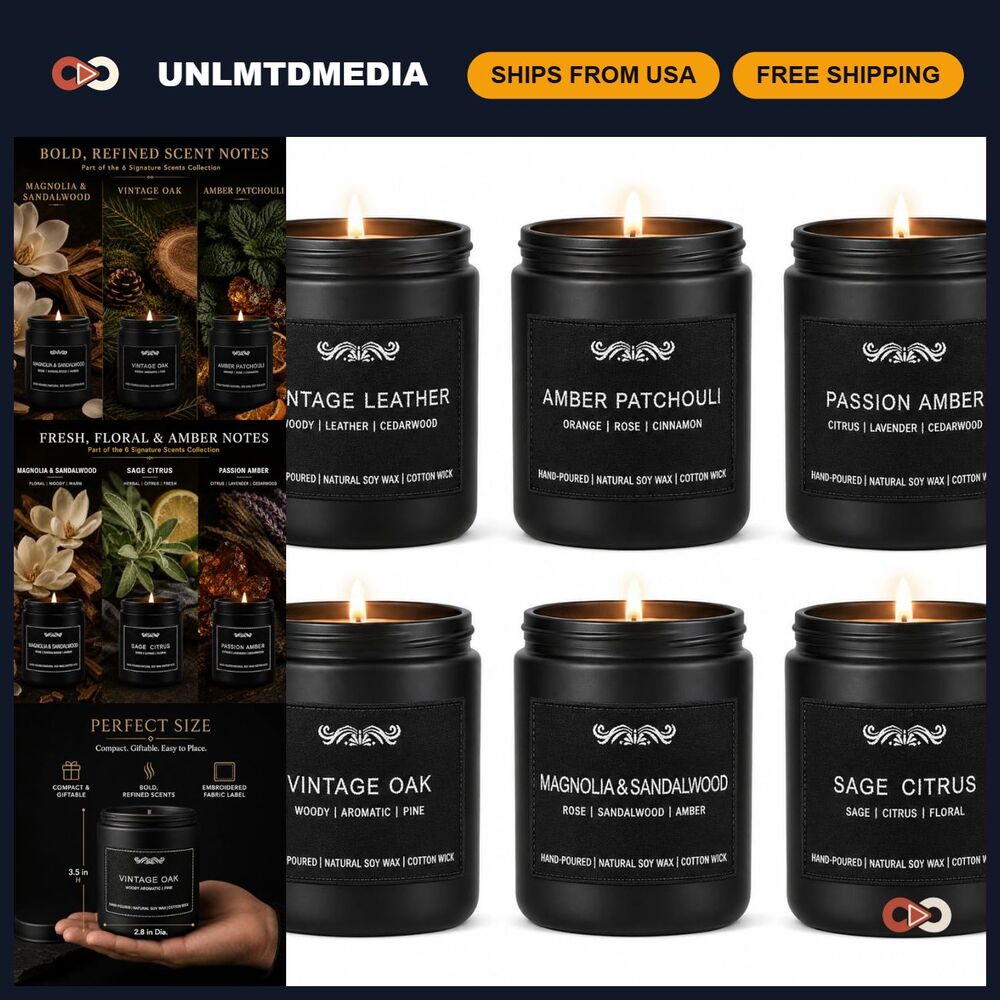 6 Pack Aromatherapy Scented Candles for Men - Perfect Home Gift Set
